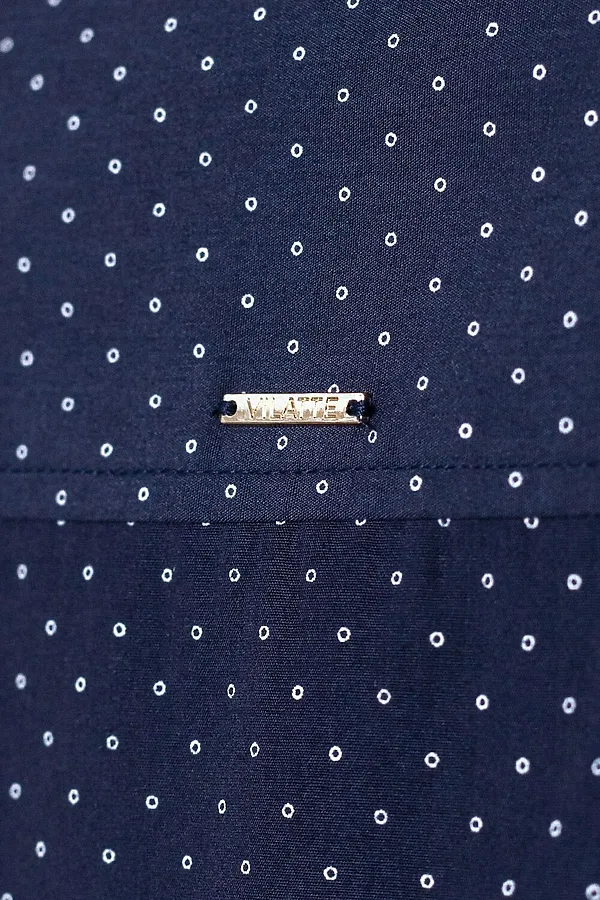 Блузка свободного силуэта в мелкий горошек из эластичного хлопка VILATTE, темно-синий - фото 2