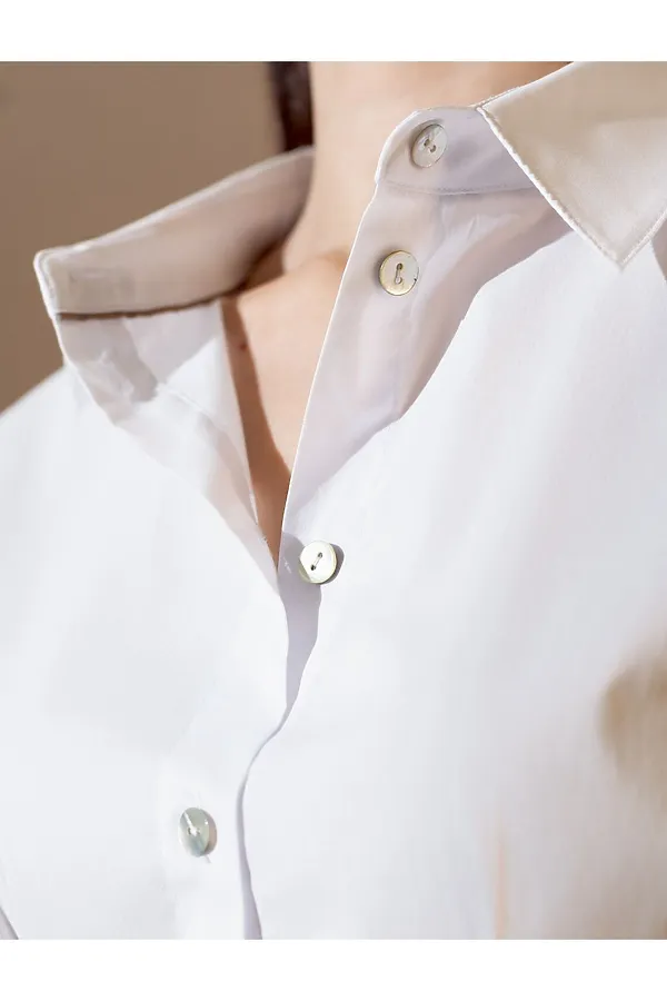 Блузка приталенного кроя с коротким рукавом из легкого хлопкового поплина VILATTE, белый - фото 2