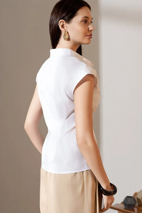 Блузка приталенного кроя с коротким рукавом из легкого хлопкового поплина VILATTE, белый - фото 2