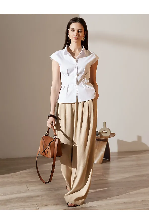 Блузка приталенного кроя с коротким рукавом из легкого хлопкового поплина VILATTE, белый - фото 2