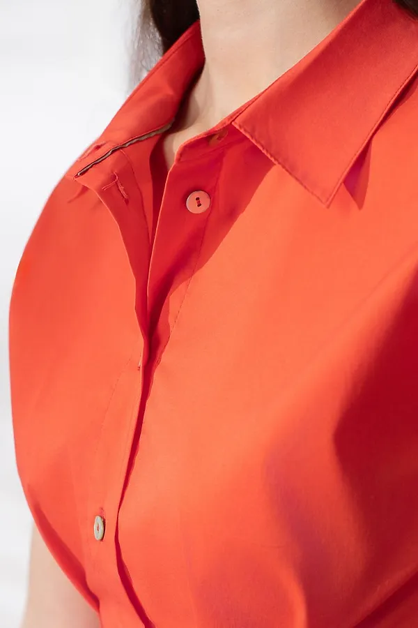 Блузка приталенного кроя с коротким рукавом из легкого хлопкового поплина VILATTE, коралловый - фото 2