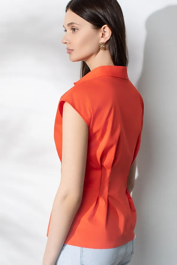 Блузка приталенного кроя с коротким рукавом из легкого хлопкового поплина VILATTE, коралловый - фото 2