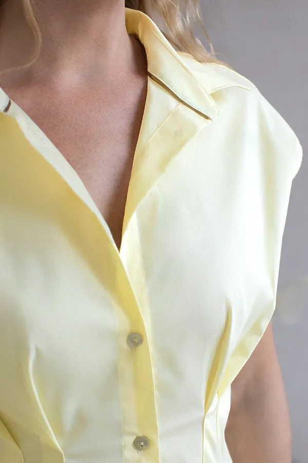Блузка приталенного кроя с коротким рукавом из легкого хлопкового поплина VILATTE, лимонный - фото 2