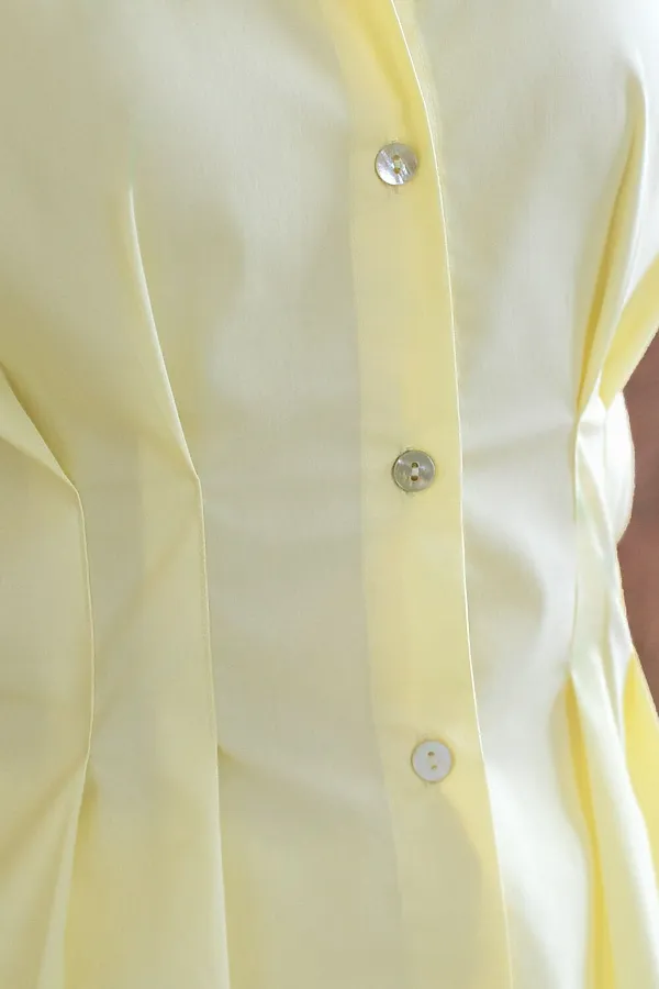 Блузка приталенного кроя с коротким рукавом из легкого хлопкового поплина VILATTE, лимонный - фото 2