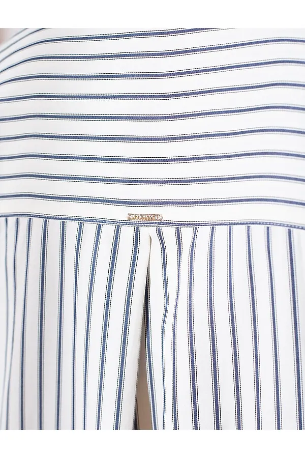 Блузка в полоску с цельнокроеным коротким рукавом из легкого хлопкового поплина VILATTE, молочный-синий - фото 2