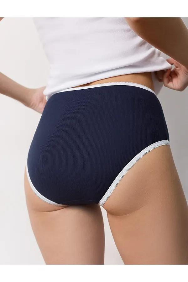 Трусы слипы с высокой посадкой из эластичного трикотажа кашкорсе VILATTE, т.синий - фото 2