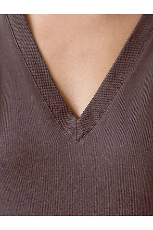 Ярусное платье А силуэта с V вырезом из 100% премиального хлопка VILATTE, кофе - фото 2