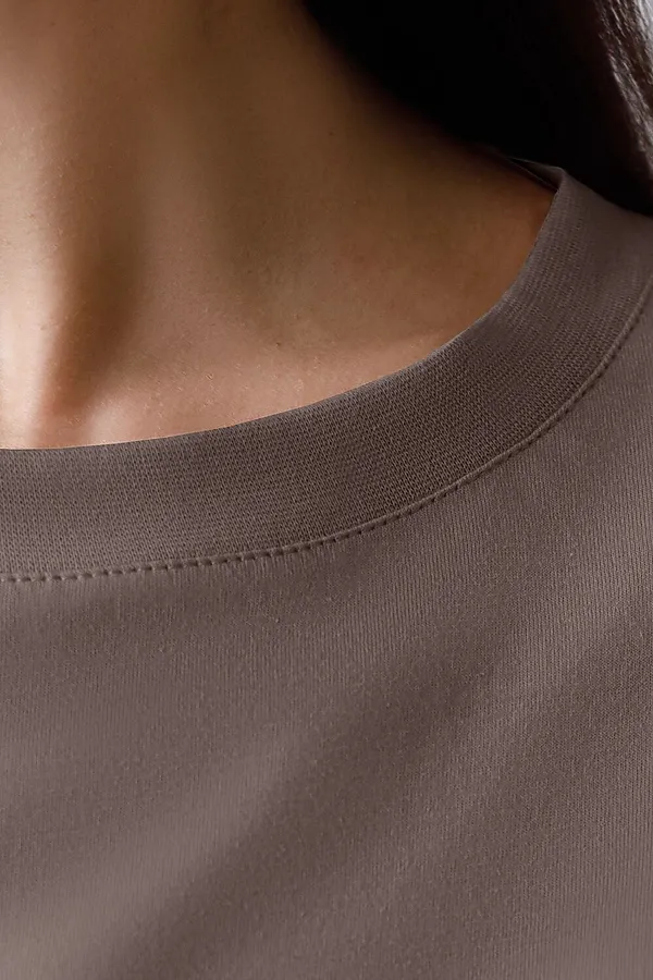 Длинное прямое платье с разрезами из 100% хлопка VILATTE, кофе - фото 2