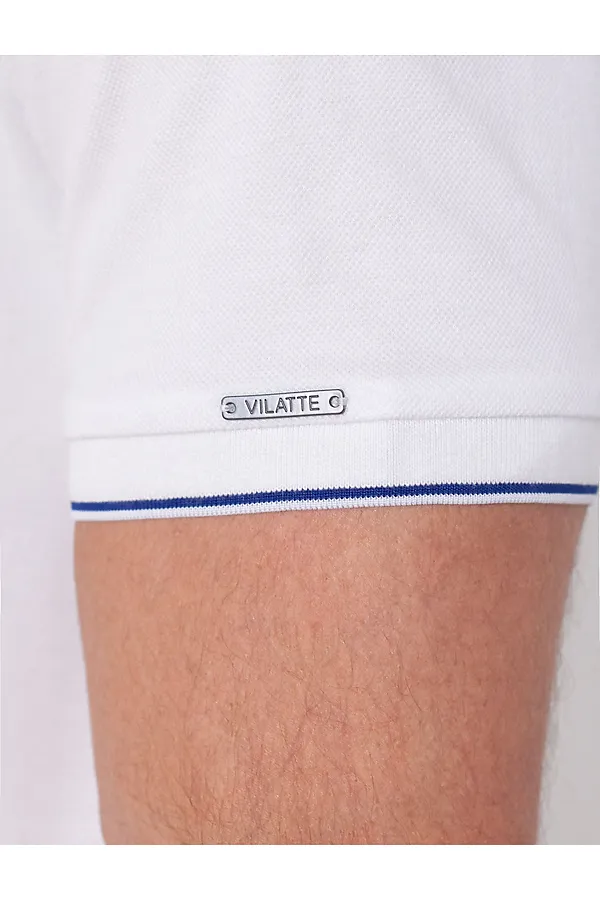 Футболка с V-вырезом из премиального хлопка с эластаном VILATTE, белый с полосой - фото 2