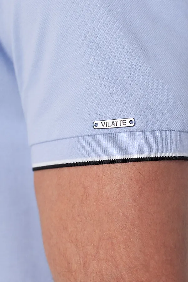 Футболка с V-вырезом из премиального хлопка с эластаном VILATTE, голубой - фото 2