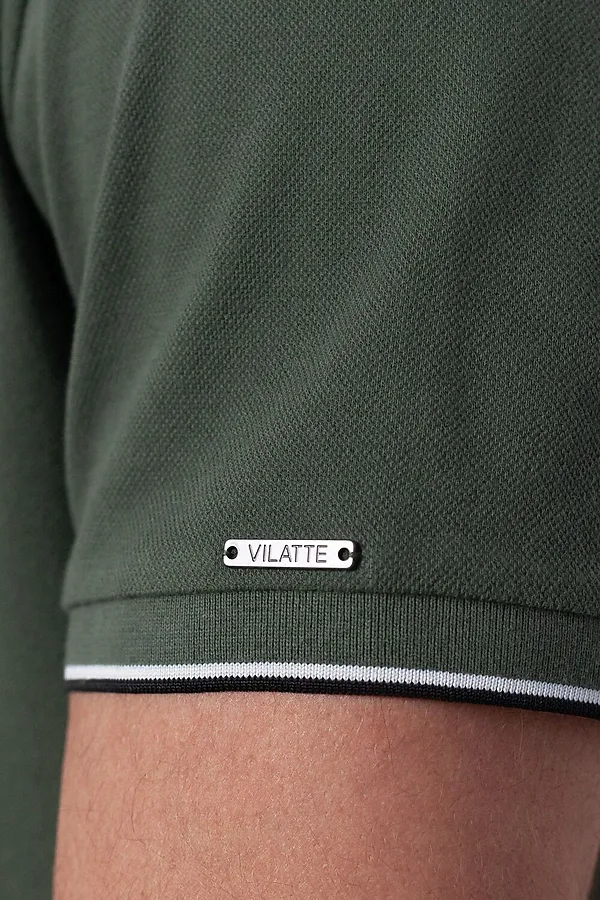 Футболка с V-вырезом из премиального хлопка с эластаном VILATTE, т.оливковый - фото 2