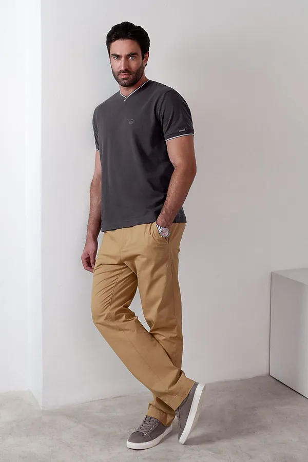 Футболка с V-вырезом из премиального хлопка с эластаном VILATTE, т.серый - фото 2