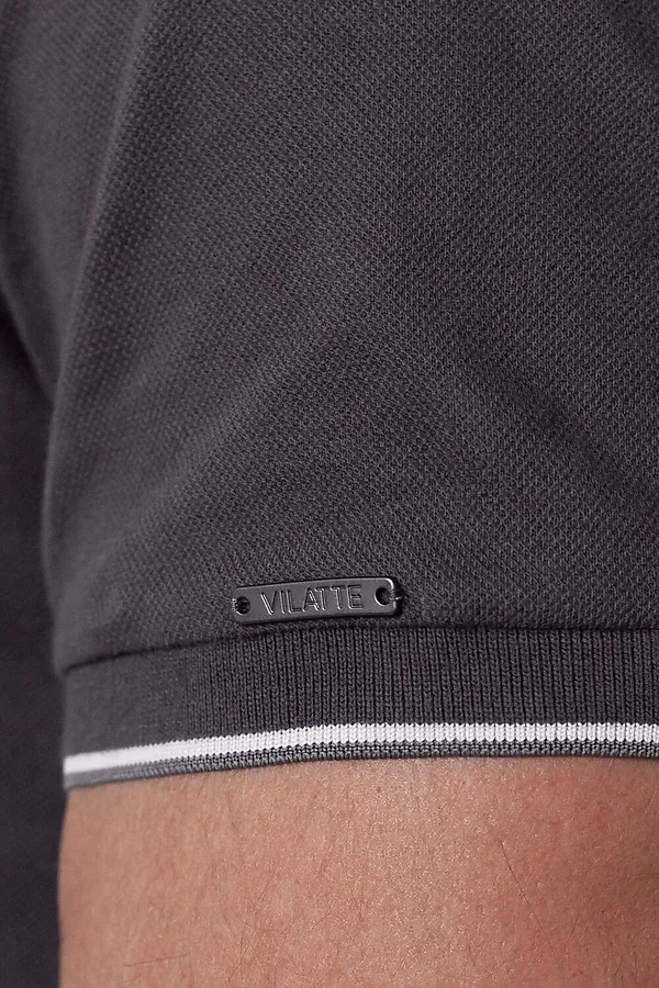 Футболка с V-вырезом из премиального хлопка с эластаном VILATTE, т.серый - фото 2