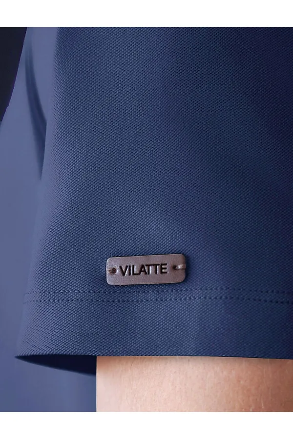 Футболка поло с плетеным воротником на пуговицах из эластичного хлопка VILATTE, св.синий - фото 2
