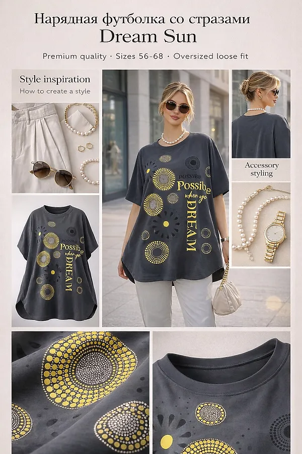 Футболка со стразами Dream Sun арт. F9702 НАТАЛИ, темно-серый - фото 2