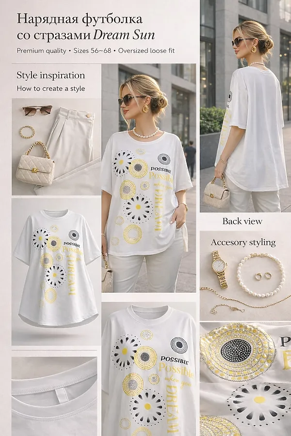 Футболка со стразами Dream Sun арт. F9702 НАТАЛИ, белый - фото 2