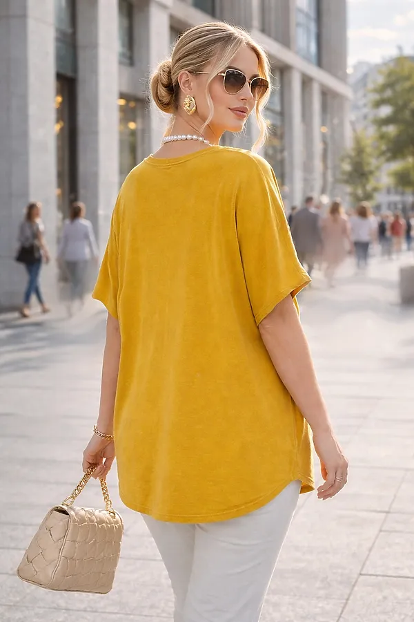 Футболка со стразами Dream Sun арт. F9702 НАТАЛИ, горчичный - фото 2