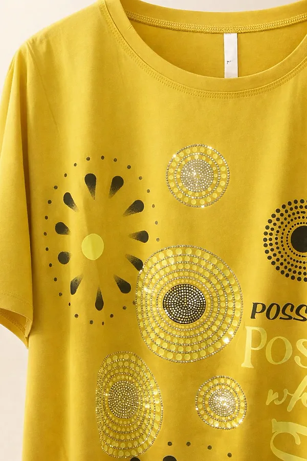 Футболка со стразами Dream Sun арт. F9702 НАТАЛИ, горчичный - фото 2