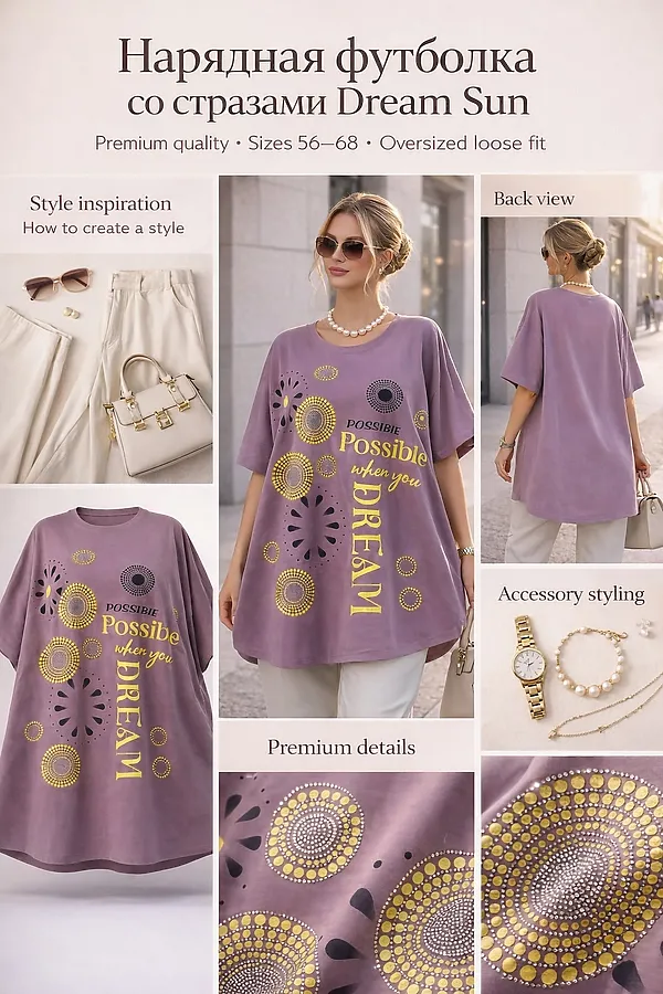 Футболка со стразами Dream Sun арт. F9702 НАТАЛИ, сухая роза - фото 2