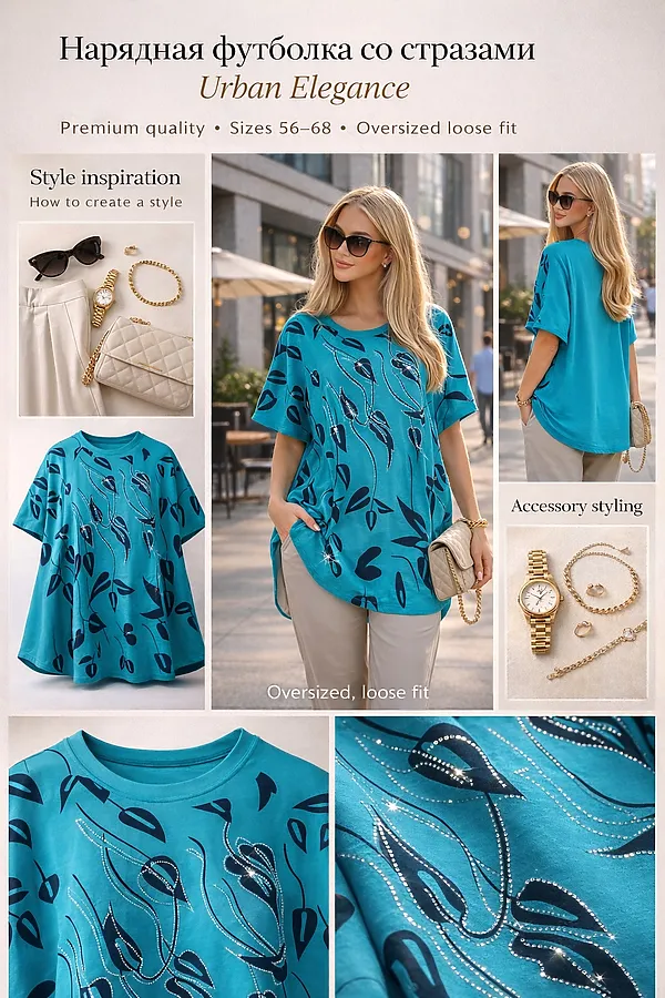 Футболка F8113 Urban Elegance НАТАЛИ, бирюзовый - фото 2