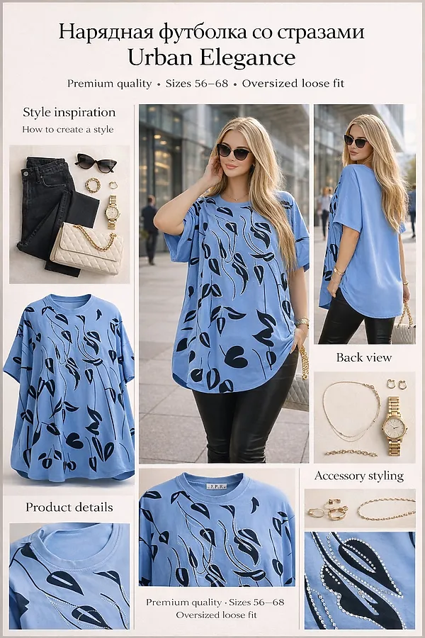 Футболка F8113 Urban Elegance НАТАЛИ, голубой - фото 2