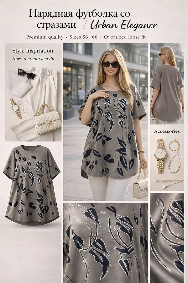 Футболка F8113 Urban Elegance НАТАЛИ, серый - фото 2