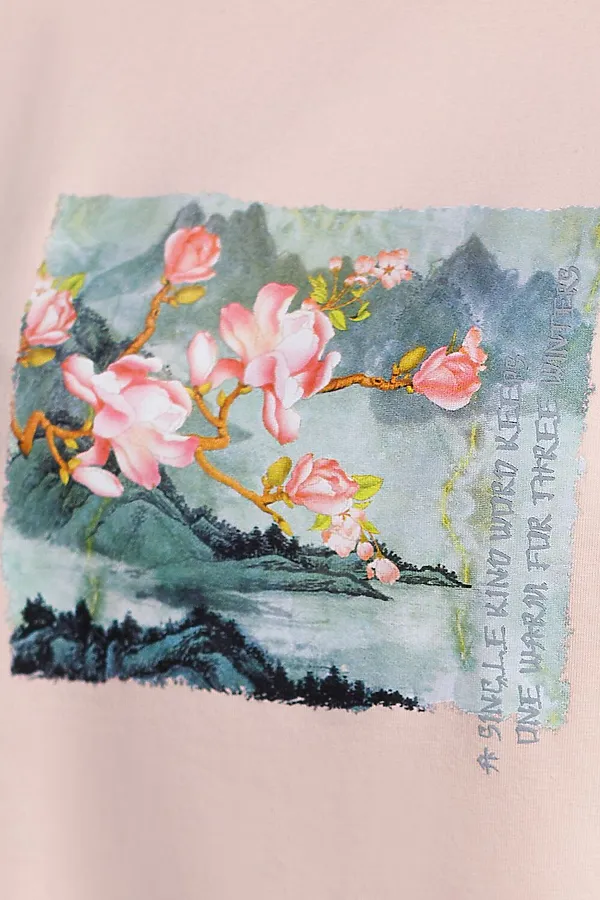 Лонгслив с принтом из премиального хлопка с эластаном VILATTE, пудра_пейзаж - фото 2