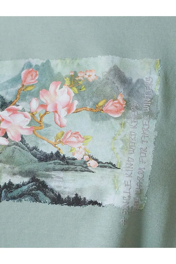 Лонгслив с принтом из премиального хлопка с эластаном VILATTE, св.оливковый_пейзаж - фото 2