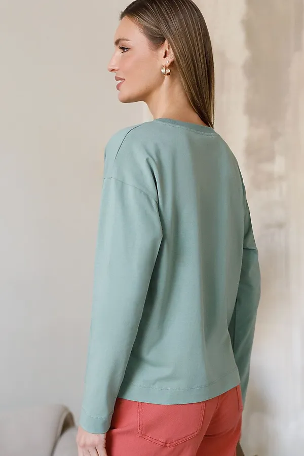 Лонгслив с принтом из премиального хлопка с эластаном VILATTE, св.оливковый_пейзаж - фото 2