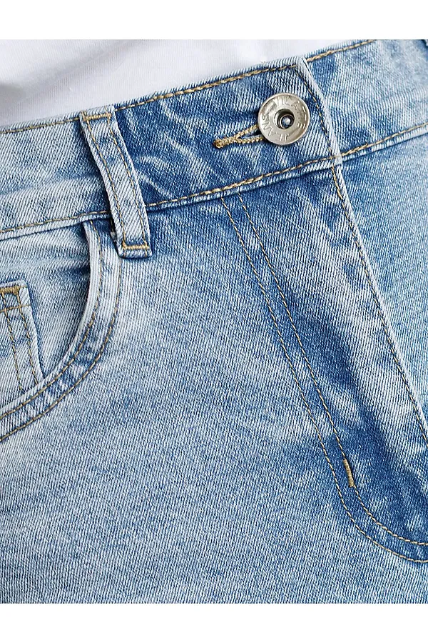 Джинсы трубы с декоративной стиркой из эластичного плотного денима VILATTE, голубой - фото 2