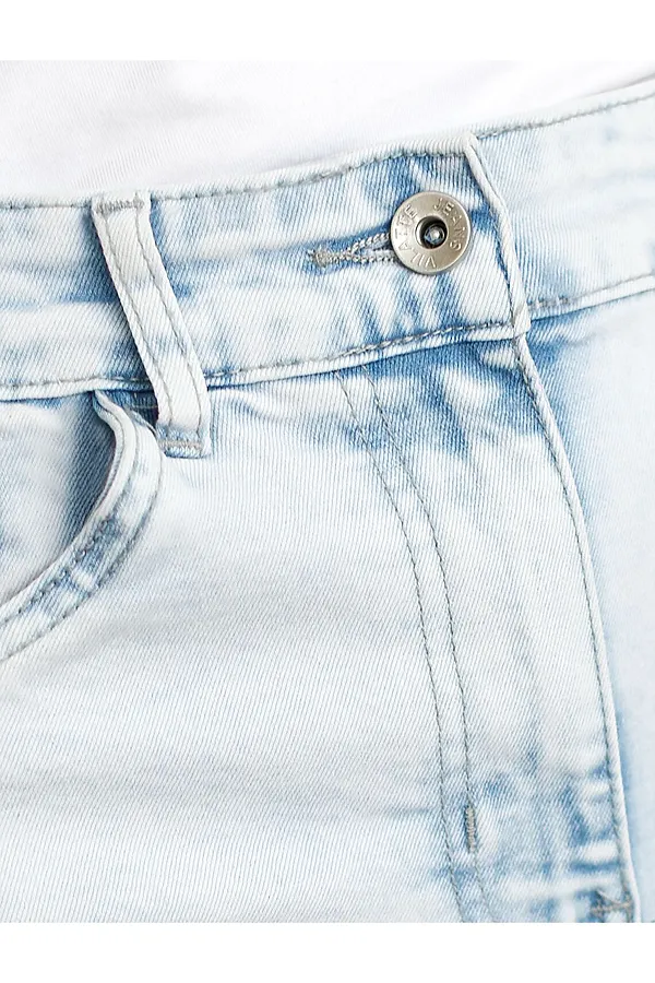 Джинсы трубы c декоративной стиркой из эластичного плотного денима VILATTE, светло-голубой - фото 2