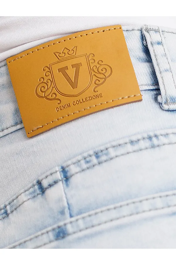 Джинсы трубы c декоративной стиркой из эластичного плотного денима VILATTE, светло-голубой - фото 2