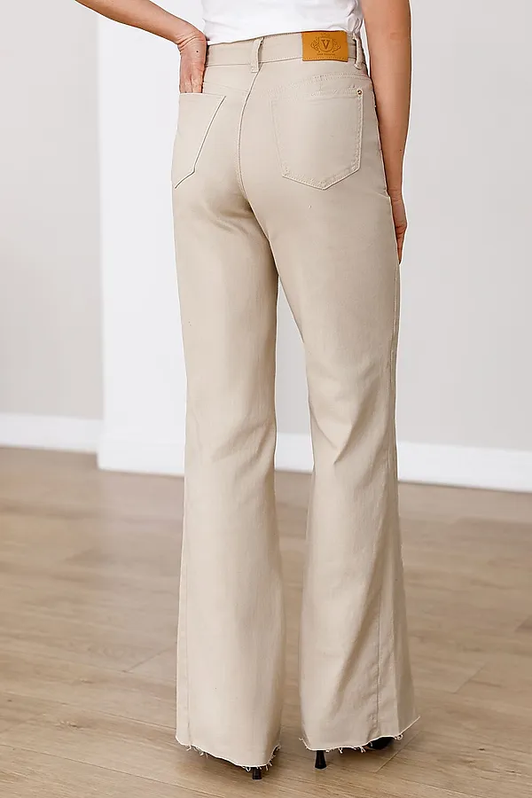 Джинсы клеш с прорезями и необработанным краем из эластичного денима средней плотности VILATTE, бежевый - фото 2