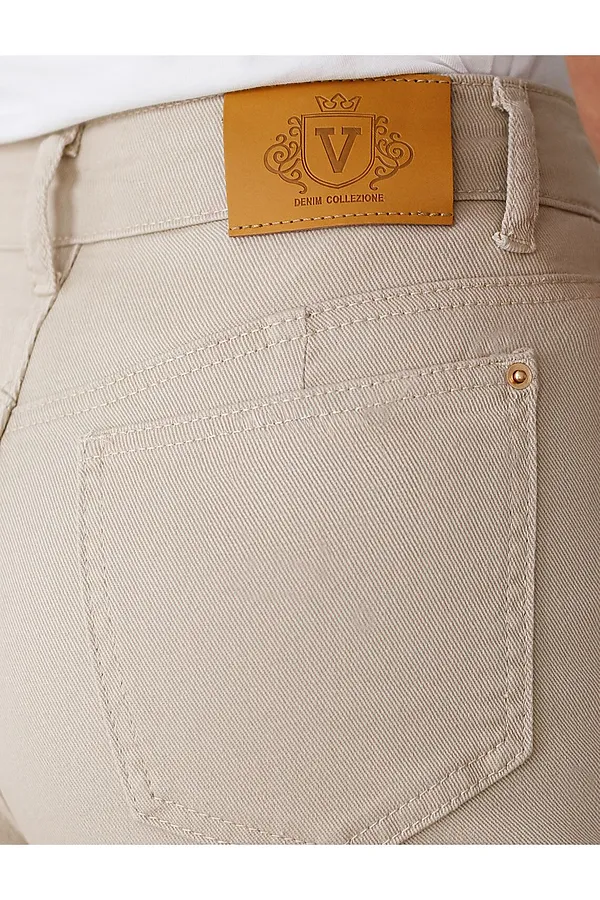 Джинсы клеш с прорезями и необработанным краем из эластичного денима средней плотности VILATTE, бежевый - фото 2