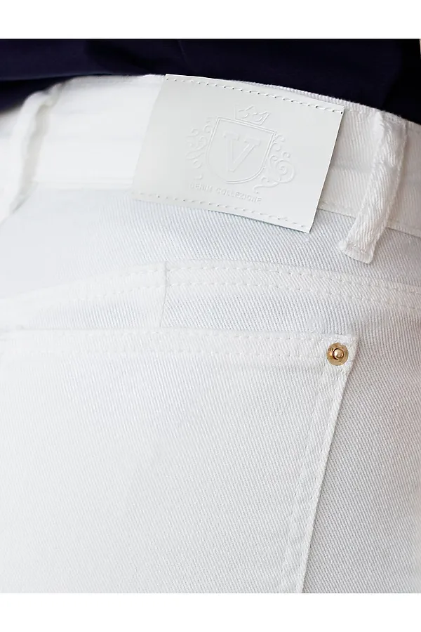 Джинсы клеш с прорезями и необработанным краем из эластичного денима средней плотности VILATTE, белый - фото 2