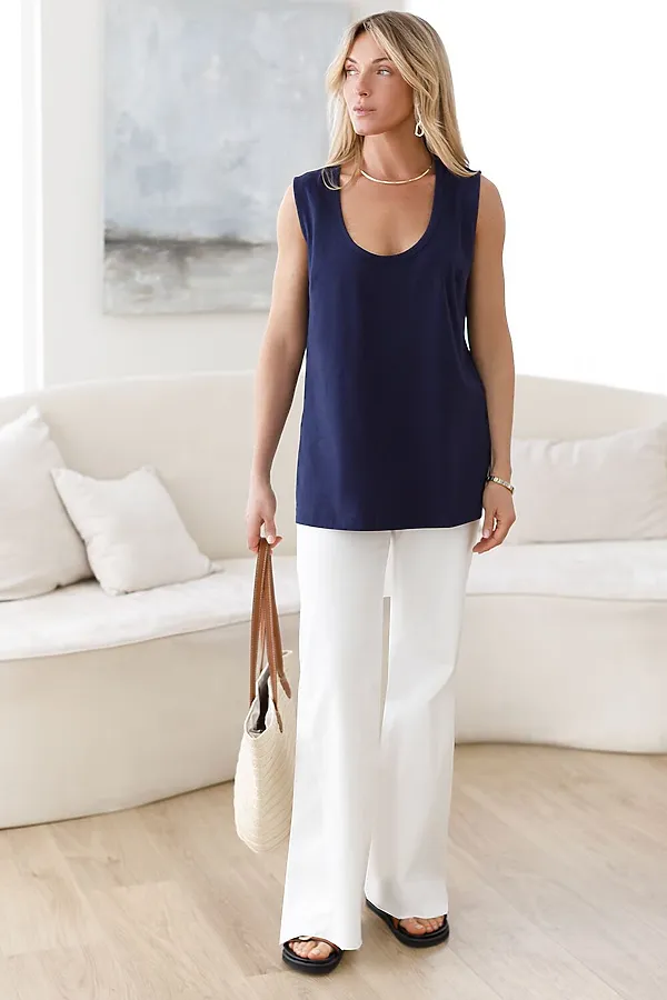 Джинсы клеш с прорезями и необработанным краем из эластичного денима средней плотности VILATTE, белый - фото 2