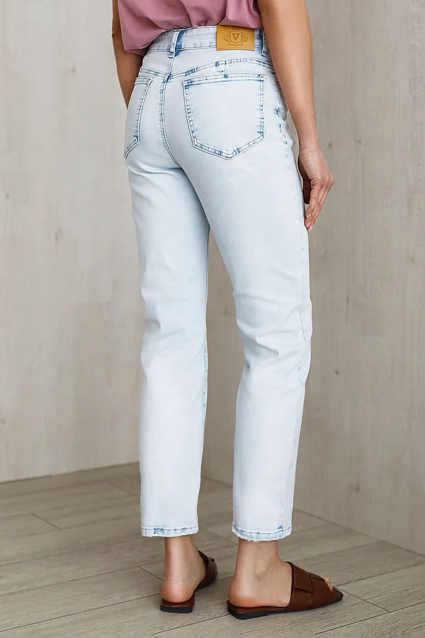 Укороченные джинсы c декоративной стиркой из эластичного плотного денима VILATTE, светло-голубой - фото 2