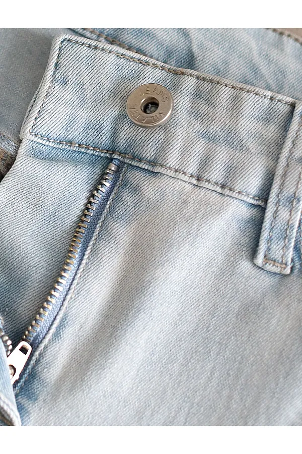 Укороченные джинсы c декоративной стиркой из эластичного плотного денима VILATTE, светло-голубой - фото 2