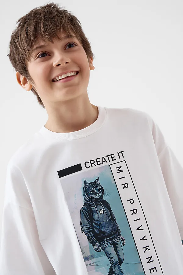 Комплект трикотажный для мальчиков: фуфайка (футболка), шорты PLAYTODAY, серый,белый - фото 2