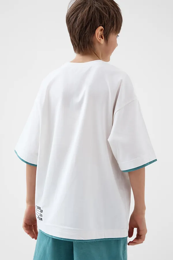 Комплект трикотажный для мальчиков: фуфайка (футболка), шорты PLAYTODAY, серый,белый - фото 2