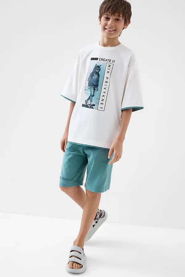 Комплект трикотажный для мальчиков: фуфайка (футболка), шорты PLAYTODAY, серый,белый - фото 2