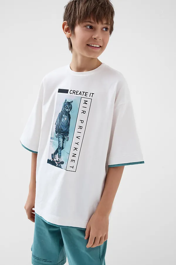 Комплект трикотажный для мальчиков: фуфайка (футболка), шорты PLAYTODAY, серый,белый - фото 2