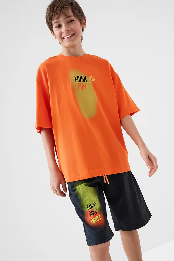 Комплект трикотажный для мальчиков: фуфайка (футболка), шорты PLAYTODAY, оранжевый,черный - фото 2