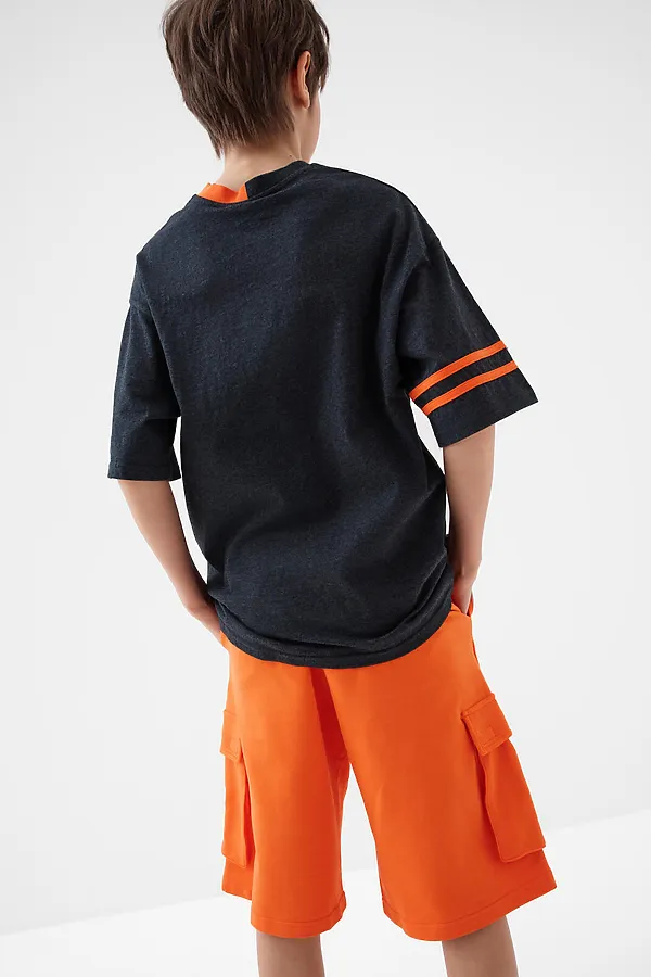 Комплект трикотажный для мальчиков: фуфайка (футболка), шорты PLAYTODAY, черный,оранжевый - фото 2