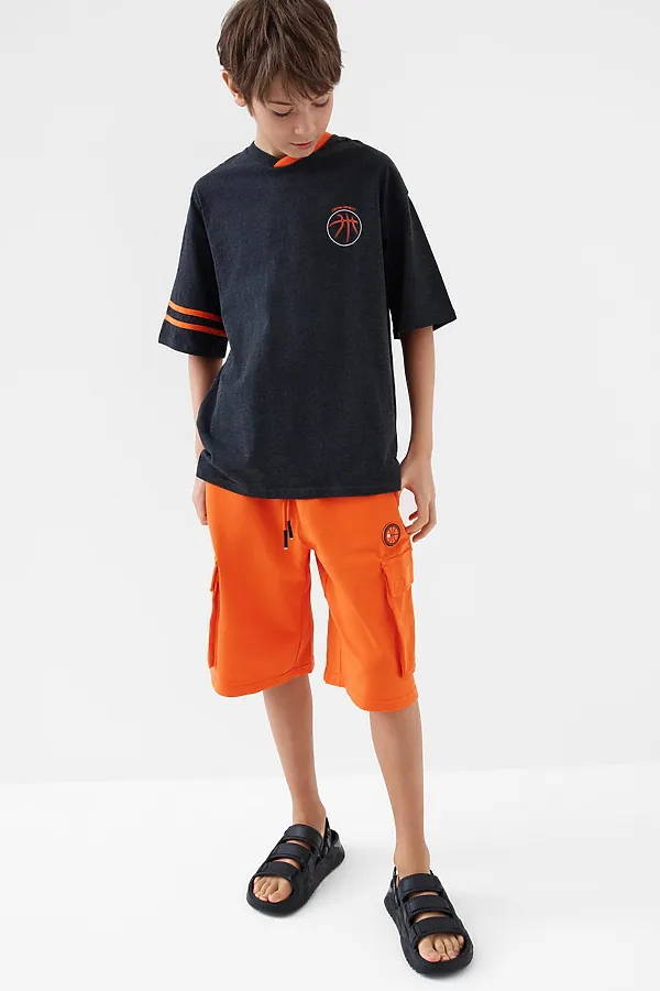 Комплект трикотажный для мальчиков: фуфайка (футболка), шорты PLAYTODAY, черный,оранжевый - фото 2