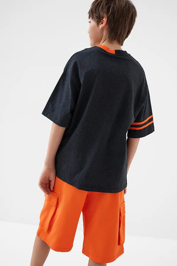 Комплект трикотажный для мальчиков: фуфайка (футболка), шорты PLAYTODAY, черный,оранжевый - фото 2