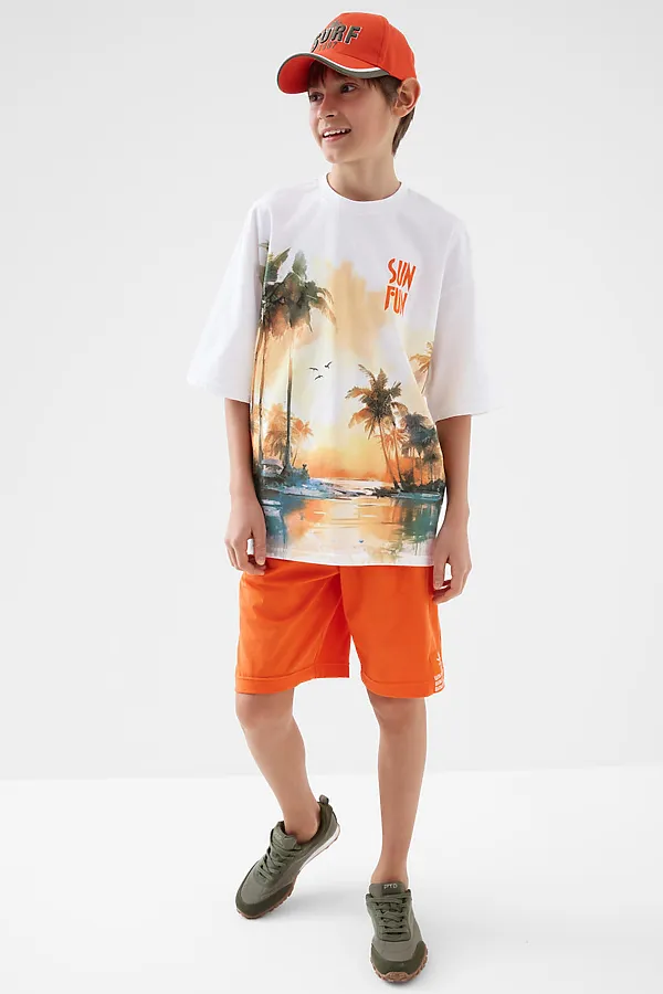 Комплект трикотажный для мальчиков: фуфайка (футболка), шорты PLAYTODAY, белый,оранжевый - фото 2