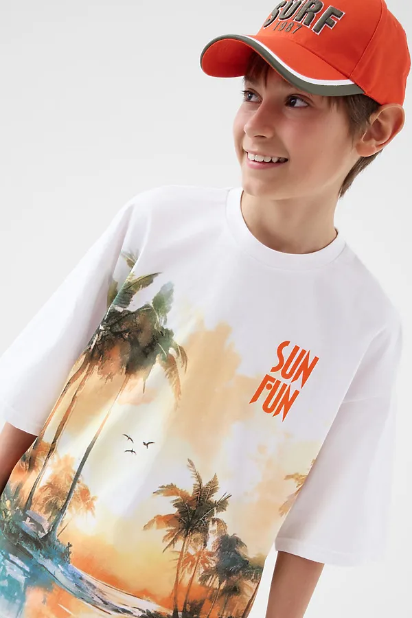 Комплект трикотажный для мальчиков: фуфайка (футболка), шорты PLAYTODAY, белый,оранжевый - фото 2