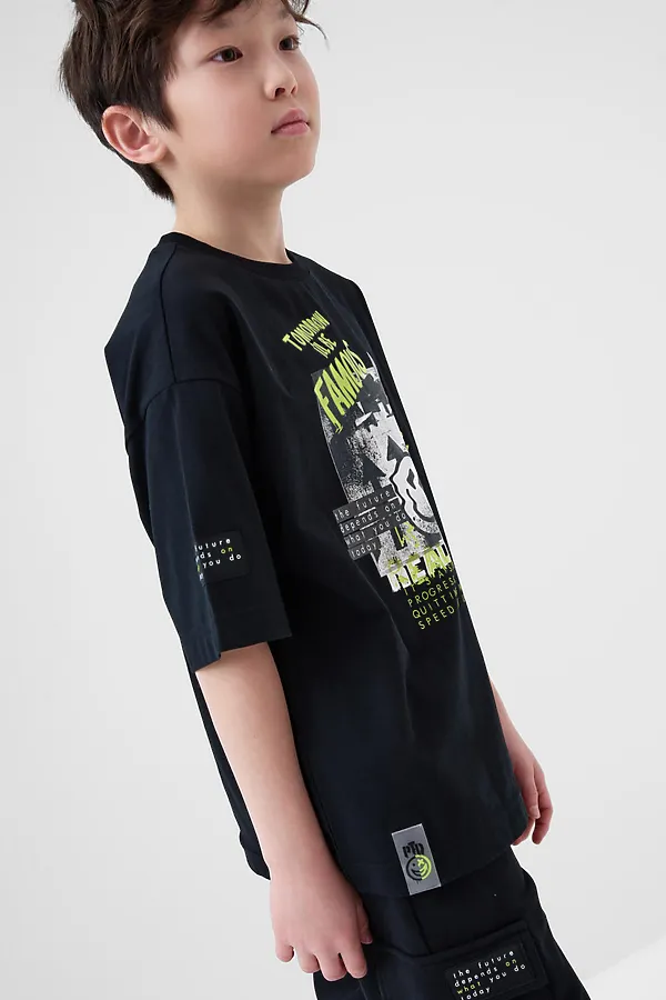 Фуфайка трикотажная для мальчиков (футболка) PLAYTODAY, черный - фото 2