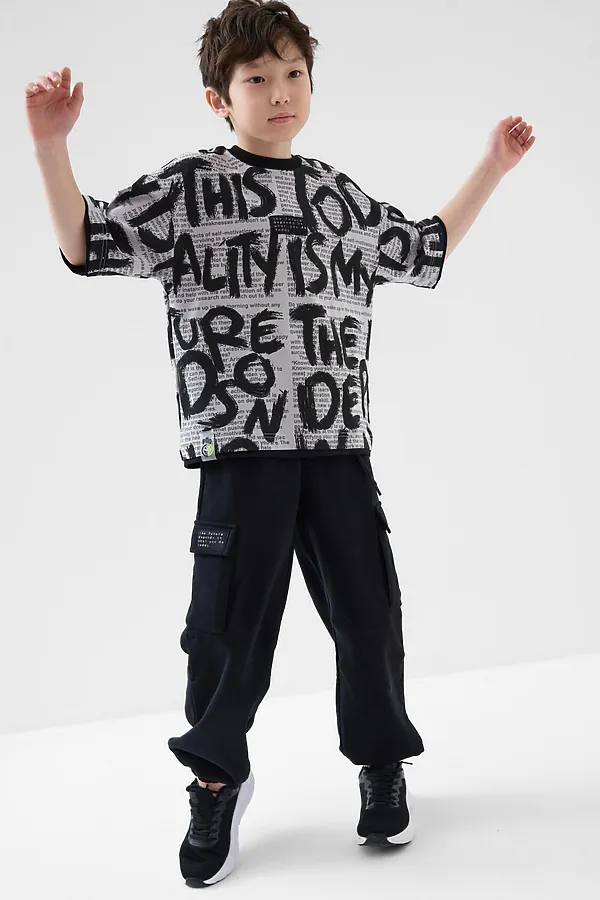 Фуфайка трикотажная для мальчиков (футболка) PLAYTODAY, черный,серый,светло-серый - фото 2